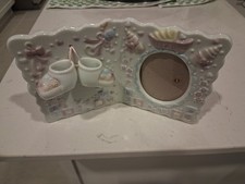 Lot Of 2 Small Book Style Ceramic Baby Picture White 6 x 4 inch