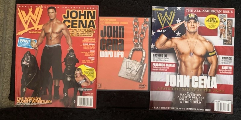 FREE BONUS WWF John Cena Word Life DVD & 2 WWE Magazines RARE NWO HALL OF FAME