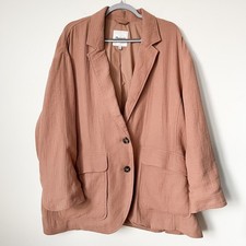 Madewell Plus Cotton Linen Relaxed Larsen Blazer Womens 3X Faded Earth Tan