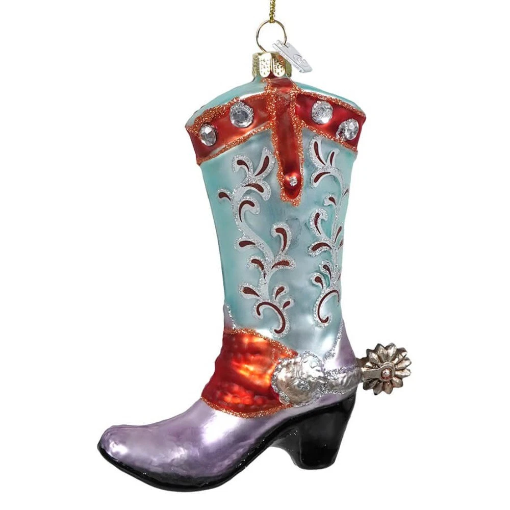 Noble Gems Turquoise & Red Glass Cowboy Boot Ornament