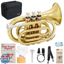 Kmise Bb Portable Pocket Trumpet, Premium Brass Mini Trumpets for