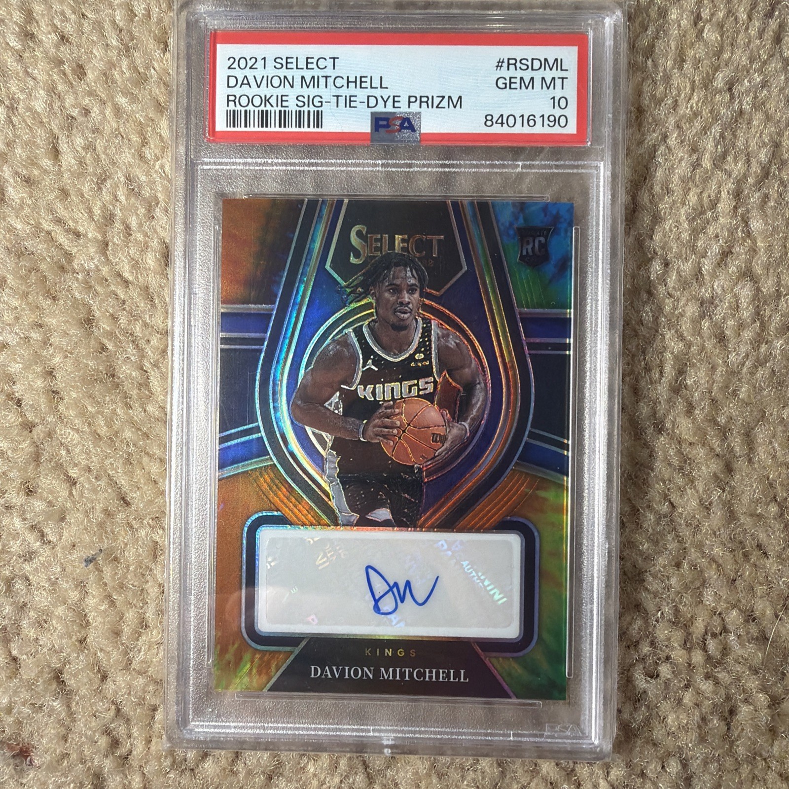 2021-22 Panini Select Davion Mitchell Tie-Dye Prizm Auto /25 PSA 10 RC Rookie