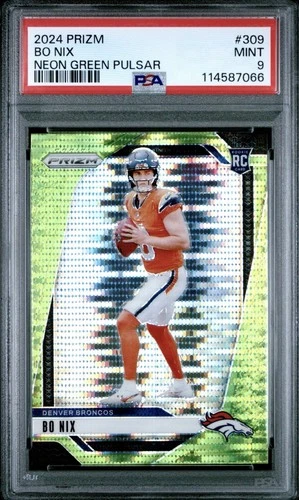 2024 Panini Prizm Bo Nix Neon Green Pulsar ROOKIE CARD PSA 9!!💎🔥💎🔥