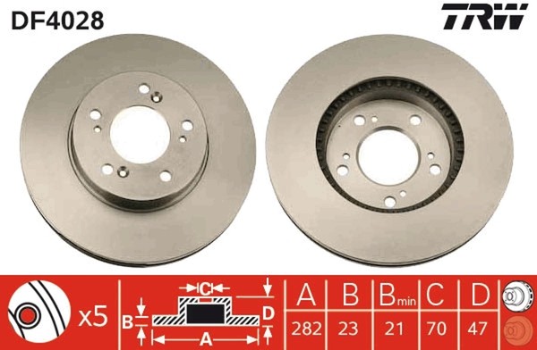 2X Bremsscheibe TRW DF4028 FüR Honda Shuttle HR RA Integra CR 5 DC Prelude 1 RD-image