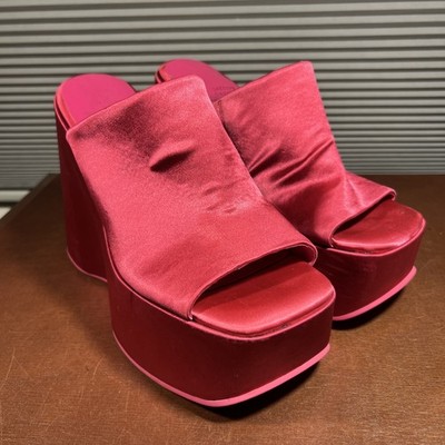 Jeffrey Campbell Women s Size 8 Platform Sculpted Wedge Hot Pink Satin Shoes