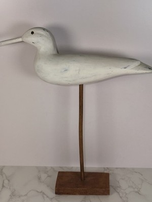 XL Vintage Folk Art Wooden Sea Gull Figurine On Stand 16 H Sea Bird Duck White