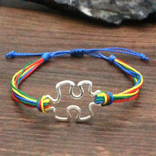 Autism Awareness Bracelets Adjustable Braided Colorful Puzzle Piece Design
