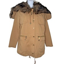 Michael Kors Jacket Womens Sz S Faux Fur Hood Utility Anorak Full Zip Drawstring