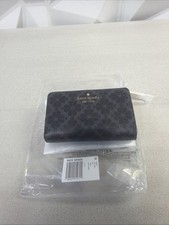 Kate Spade Medium Compact Bifold Wallet Pebble Leather Black /Grey