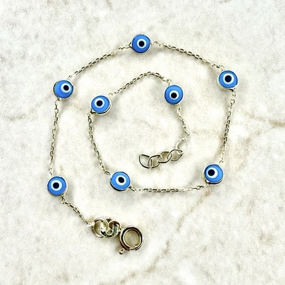 Massives 14K Gelbgold Evil Eye Armband - massiv Gold Evil Eye Bahnhofsarmband
