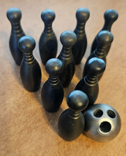Miniature Metal Bowling Set 10 Pins 1 Ball 2" Tall