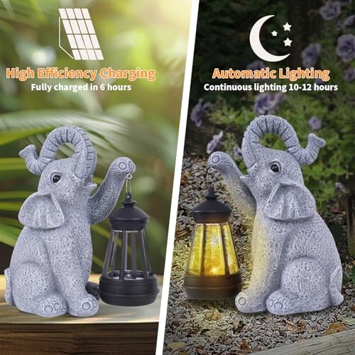 Solar Elephant Garden Statue Lights, Outdoor Decorations Figurine for Yard - Picture 3 of 7