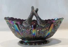Fenton Amethyst Carnival Glass Daisy & Button Split Handle Basket