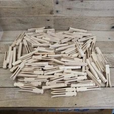 100 Duck Billed Flat Sided Wooden Clothes Pins Crafts Antique Primitive Styled