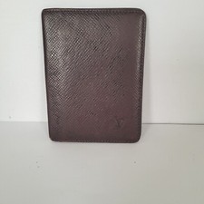 Louis Vuitton LV Taiga Vintage Card 2 ID Windows Wallet Brown Bifold Small Auth