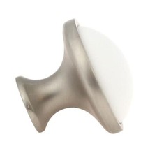  5 Pack 1-3/8 inch White Ceramic Insert Knob Satin Nickel