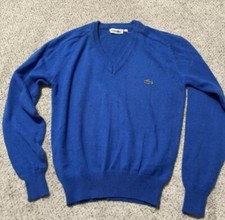 Vintage Lacoste Acrylic V Neck Sweater Royal Blue Grandpacore Men's Sz XL