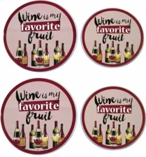 SET OF 4 TIN STEEL STOVETOP BURNER COVERS(2-10",2-8")WINE IS MY FAVORITE FOOD,GR
