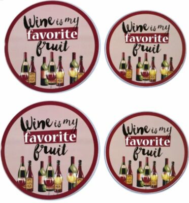 SET OF 4 TIN STEEL STOVETOP BURNER COVERS(2-10'',2-8'')WINE IS MY FAVORITE FOOD,GR