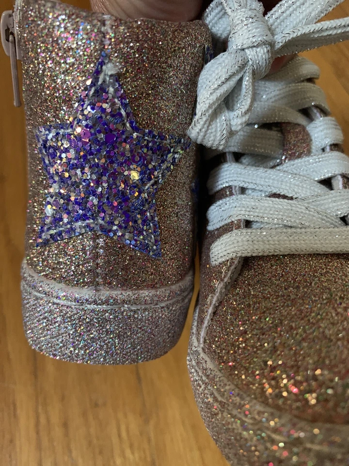 JUMPING BEANS $40 Pink Lemon Sherbert High Top Shoes Glitter! Toddler Girl 8T - Image 3 of 4