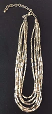 CHICOS 6 Strand Necklace Rectangle BEADED COLLAR Statement EARTHTONES Iridescent