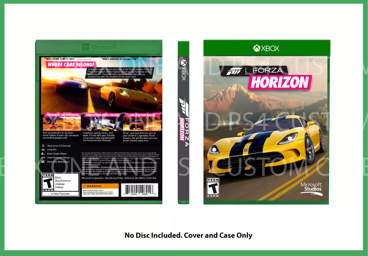 CUSTOM REPLACEMENT CASE NO DISC Forza Horizon XBOX SEE DESCRIPTION