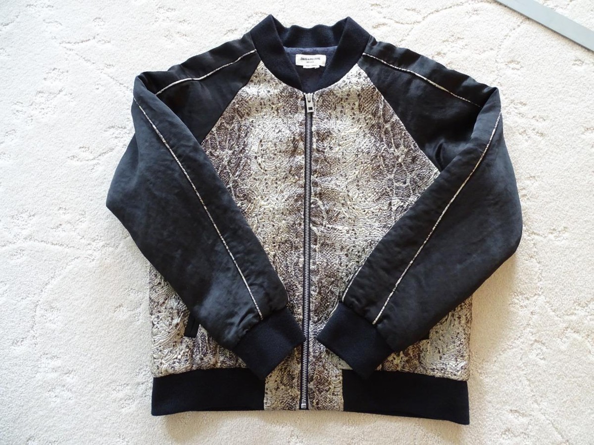 Zadig Voltaire Black Jacquard Linen Billy Snake Deluxe Bomber
