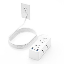 Flat Extension Cord 15ft Flat Plug Power Strip with 6 Outlets 3 USB Ports1 US...