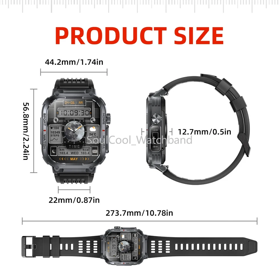 Military Smart Watch for Men (Call Receive/Dial) Rugged Tactical Fitness Tracker - Image 2 of 4