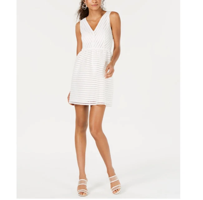 NWT Bar III Women s White Sleeveless Striped White Fit and Flare
