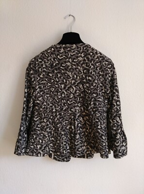 ODEEH Jacke Blazer 38 36 M S Übergangsjacke schwarz weiß Volant Leopard Muster