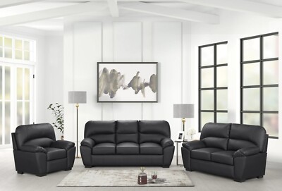 NEW Black 3PC Sofa Loveseat Chair Leather Gel Modern Living Room Couch Set