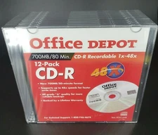 Office Depot CD-R 700 MB/80 Min Factory Sealed CDs 12 Pack Recordable 1x-48 NEW