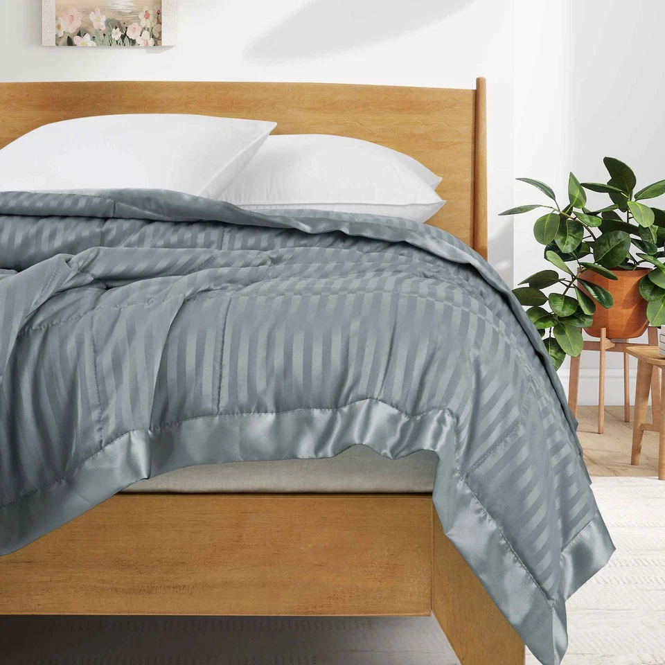 Негабаритное постельное одеяло в полоску с атласным краем, королевское или королевское жаккардовое одеяло - Изображение 3 из 4