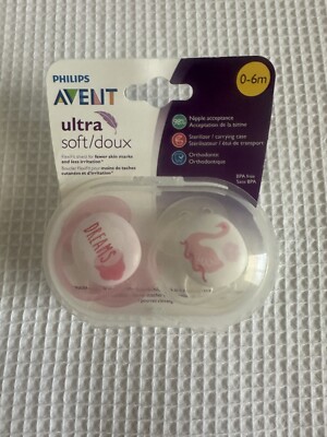 NEW! Genuine High Quality Philips Avent ultra soft pacifier Pink/White 0-6m