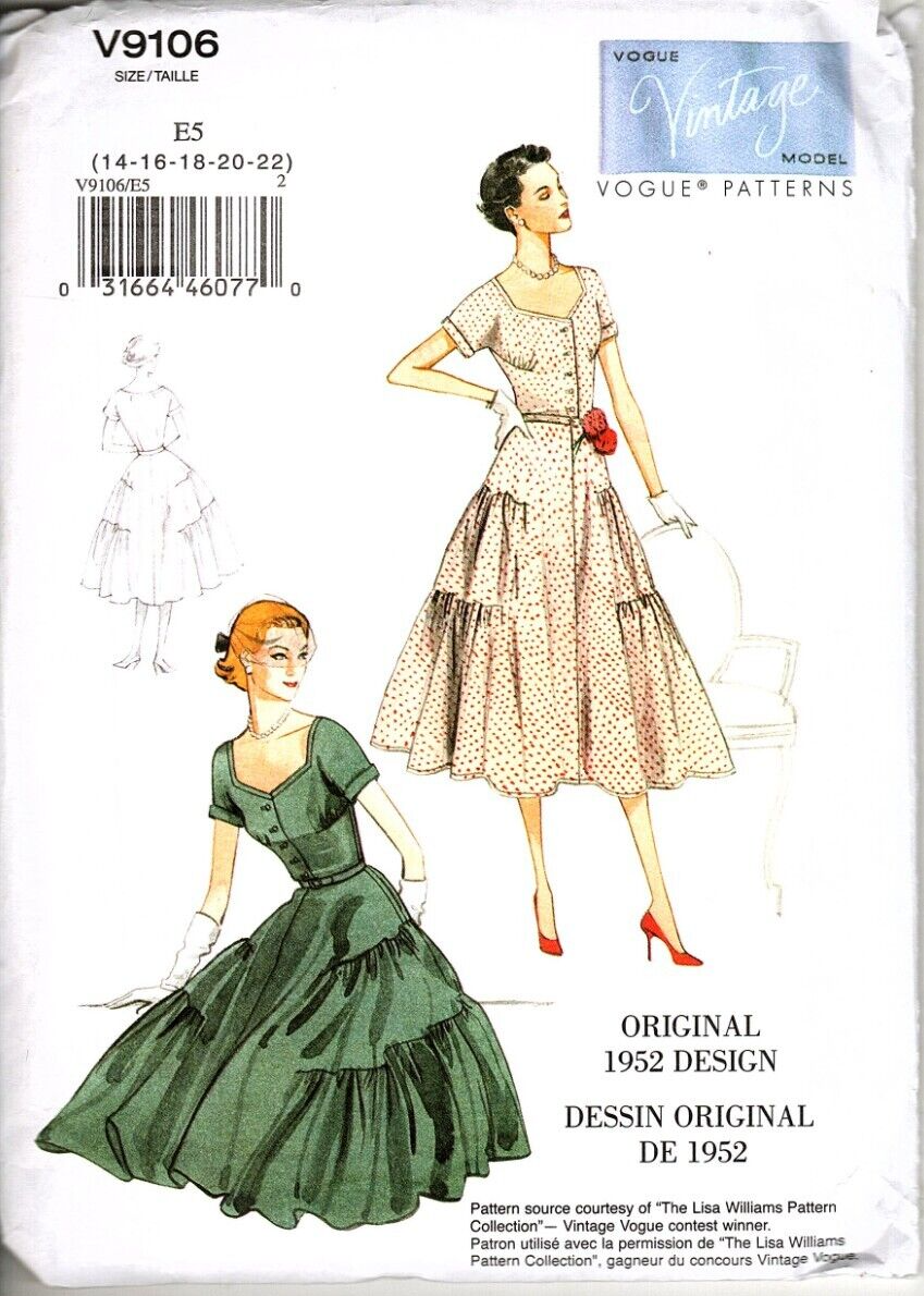 Vogue V9106 Misses 14 to 22 Circa 1952 Pullover Dress UNCUT Sewing 