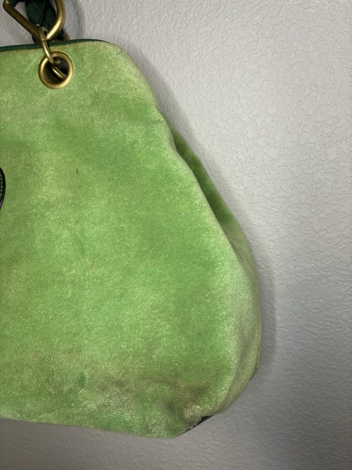 Juicy Couture Loves Couturists Vintage LIME GREEN Velvet Velour Tote