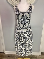 Romeo + Juliet Couture Soft Knit Sweater Dress Blue Baroque Pattern Size Small