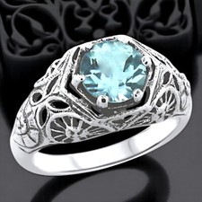 NATURAL 1.25 CARAT SKY BLUE TOPAZ 925 STERLING SILVER VINTAGE STYLE RING 1113