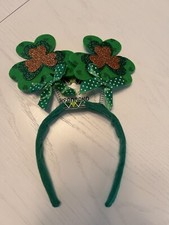 NWT St. Patrick's Day Adult Headband Green Glitter Spiral Shamrock Bows Felt
