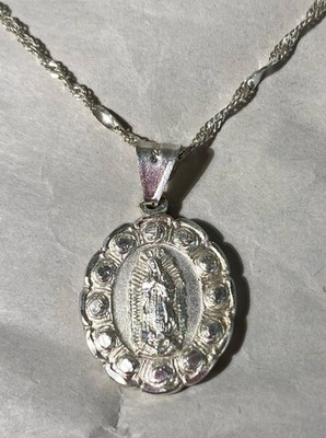 Medallita Jungfrau Maria Anhänger und Halskette mit 17'' Kette Sterlingsilber