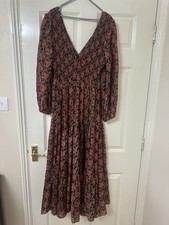 RIXO Brooke Floral Print Shirred Modal Red Maxi Dress