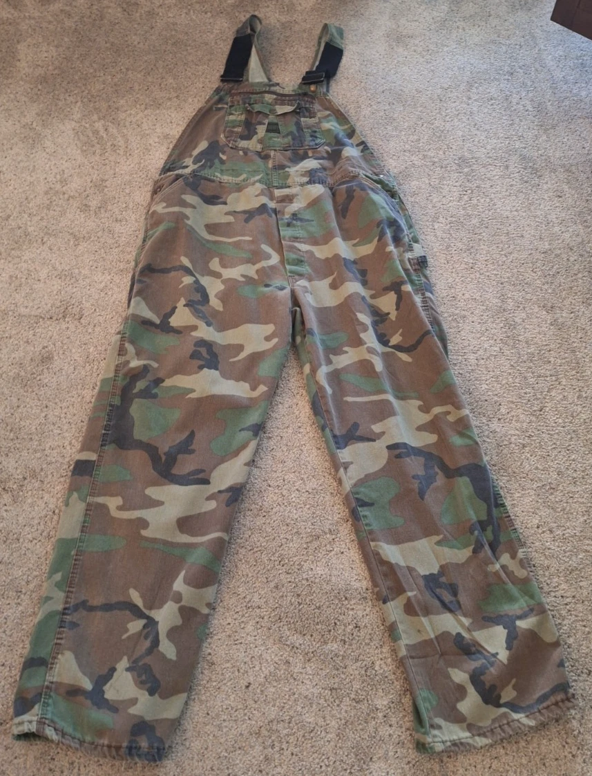 Vtg Liberty Overalls Mens 42x30 Woodland Camo Carpenter Outdoors Hunt Bib Pants