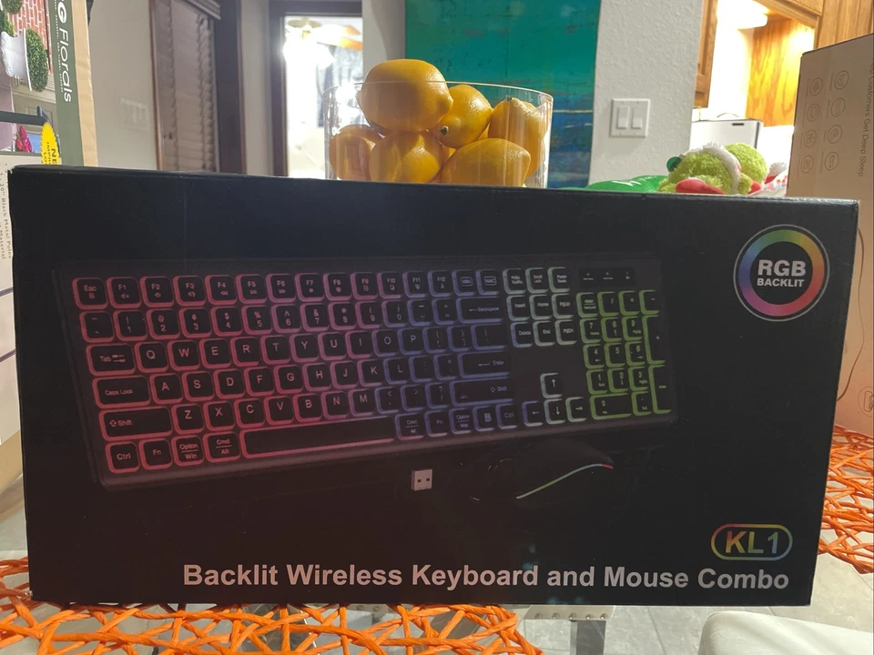 RGB Backlit KL1 Light up Rechargeable Wireless Keyboard & Mouse Combo Set NIB - Image 2 of 4