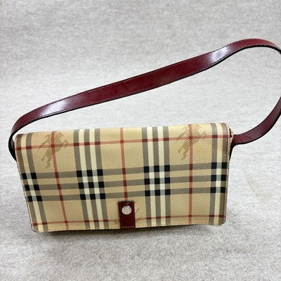 Burberry Womens Bag Beige Nova Check Coated Canvas Italy Haymarket Vintage