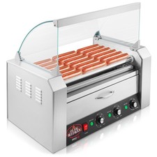 Commercial Electric 18 Hot Dog 7 Roller Grill Cooker Machine, Bun Warmer, Cover