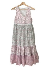 LoveShackFancy Sz S Camille Floral Babydoll Midi Cottage Dress Sleeveless Tiered