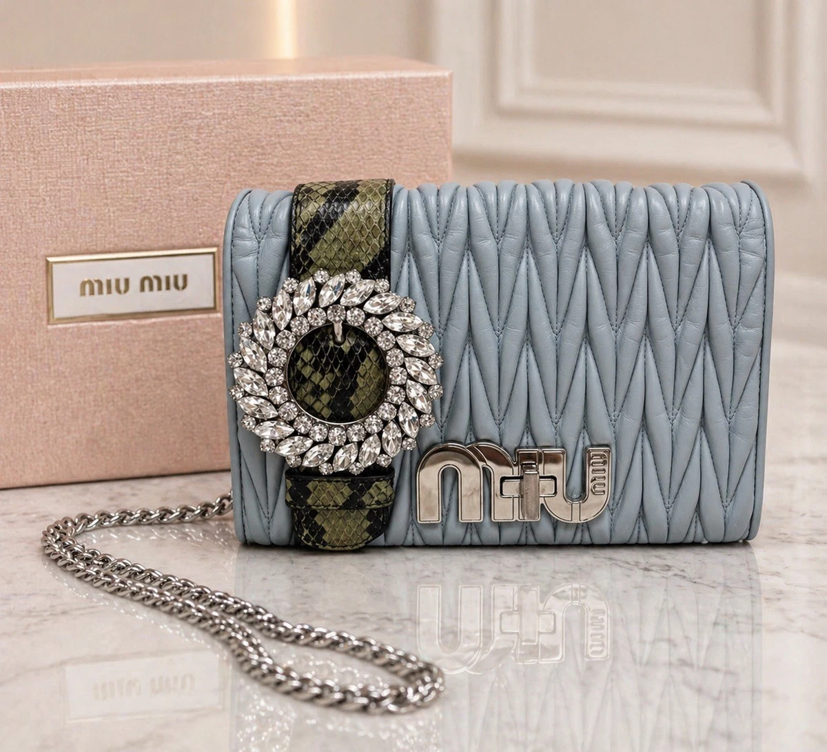 Miu Miu Buckle Leather Exterior Bags & Handbags for Women for sale