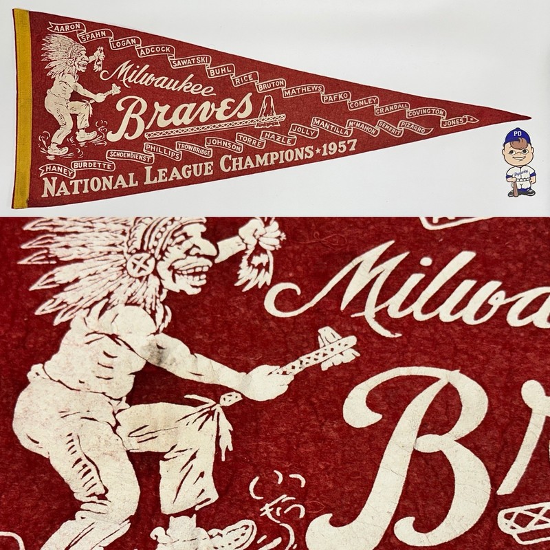 1957 Vintage Milwaukee Braves Baseball Mlb 11x28.5 Pennant Banner Hank Aaron