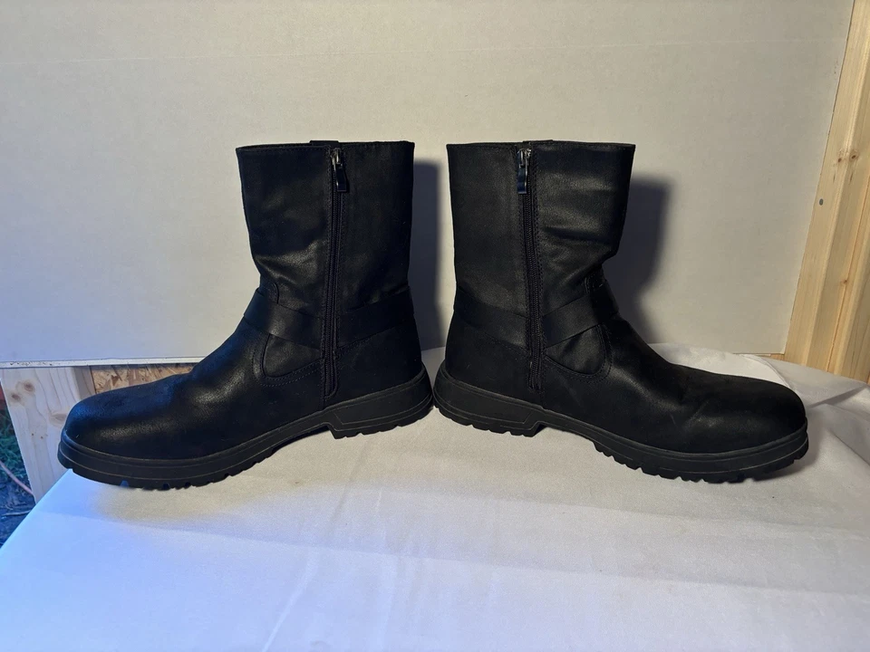 Khombu Black Zipper Buckle Biker Riding Motorcycle Boots Faux Leather Size 11 - Image 3 of 4